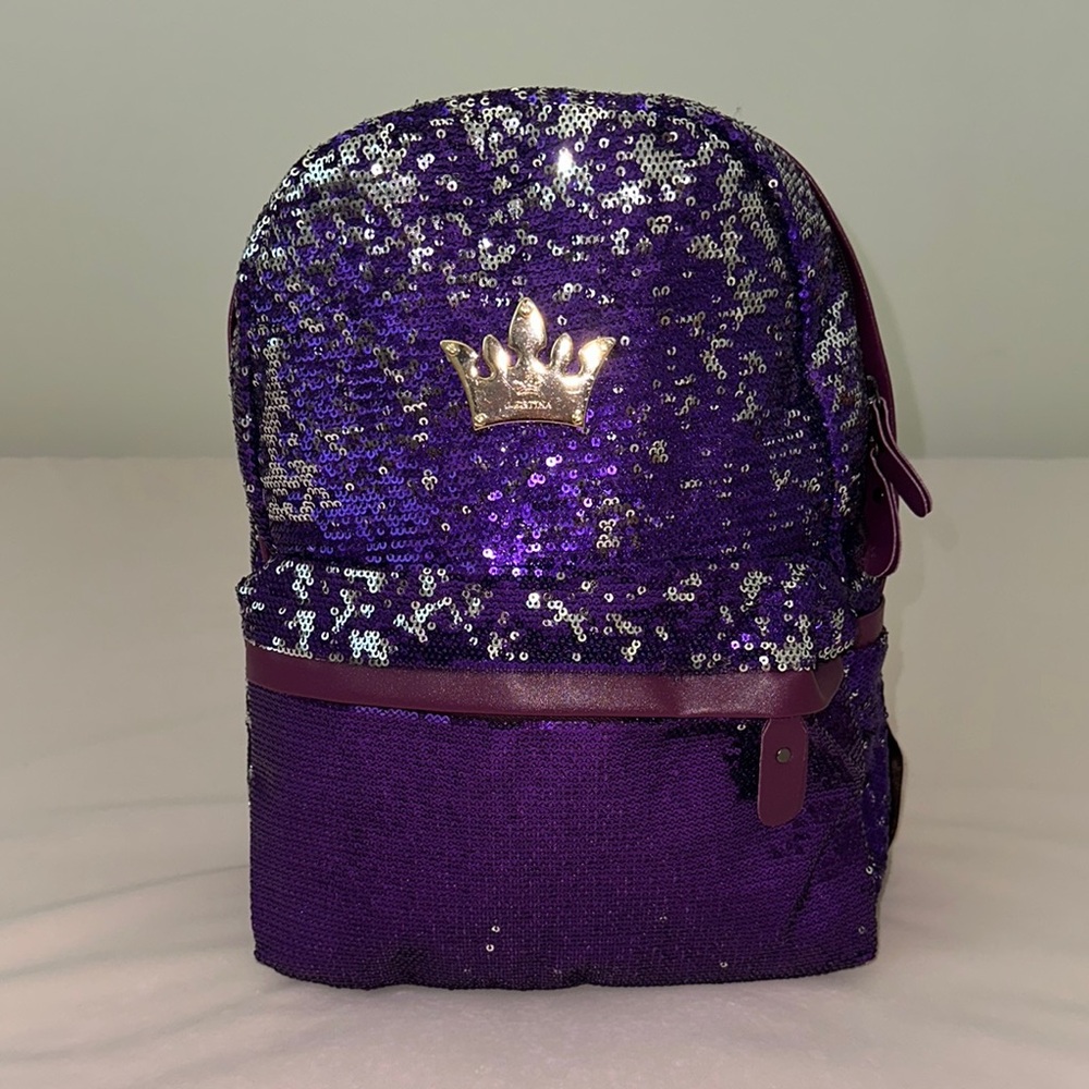 Purple Sequin Backpack with Crown Accent